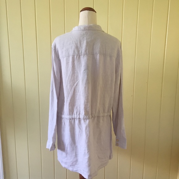 JONES NEW YORK linen womens L long line draw string jacket oatmeal gold tone NEW - Picture 5 of 16